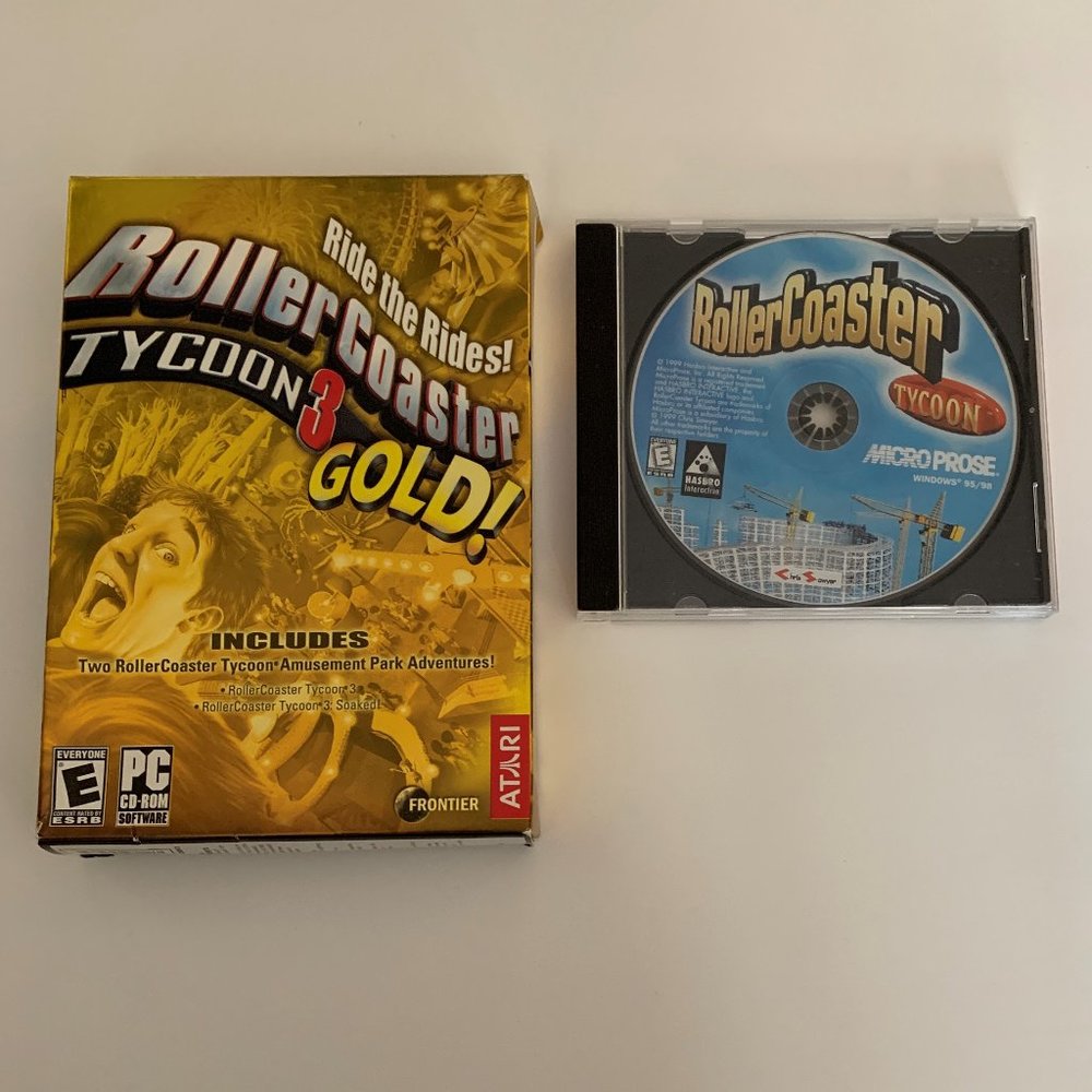 CIB RollerCoaster Tycoon 3 GOLD! (PC, 2004) & RollerCoaster Tycoon (PC, 1999)